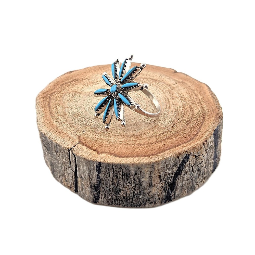 Zuni Ring Turquoise Cluster Spur OG Native‎ American Handmade Jewelry 6.75 * - Picture 6 of 10